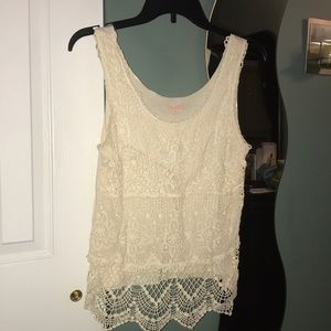 Beige crochet tank top.